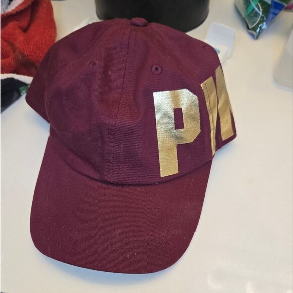 VVictoria's Secret Pink Hat Baseball Cap, Burgundy/Ruby/Gold Side Logo - Picture 5 of 11
